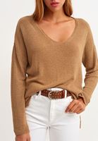 Bayan Kahverengi Wide-Fit V Yaka Triko