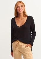 Bayan Siyah Wide-Fit V Yaka Triko
