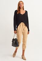 Bayan Siyah Wide-Fit V Yaka Triko