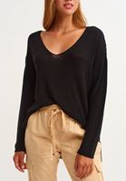 Bayan Siyah Wide-Fit V Yaka Triko