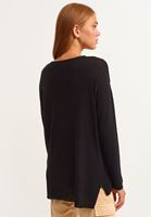 Bayan Siyah Wide-Fit V Yaka Triko