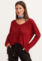 Bayan Bordo Wide-Fit V Yaka Triko