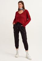 Bayan Bordo Wide-Fit V Yaka Triko