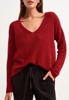 Bayan Bordo Wide-Fit V Yaka Triko