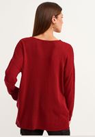Bayan Bordo Wide-Fit V Yaka Triko