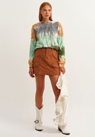 Bayan Kahverengi A-Line Cepli Mini Etek