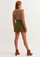 Bayan Yeşil A-Line Cepli Mini Etek