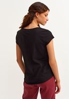 Women Black Cotton V-neck T-shirt