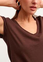 Women Brown Cotton V-neck T-shirt