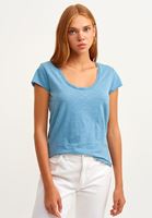 Bayan Mavi Pamuklu U Yaka Tişört