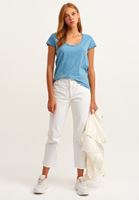 Bayan Mavi Pamuklu U Yaka Tişört