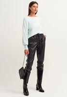 Bayan Mavi Yumuşak Dokulu Balon Kollu Triko