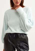 Bayan Mavi Yumuşak Dokulu Balon Kollu Triko