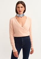 Bayan Pembe Kruvaze Crop Triko 