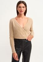 Bayan Bej Kruvaze Crop Triko 