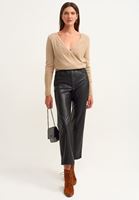 Bayan Bej Kruvaze Crop Triko 