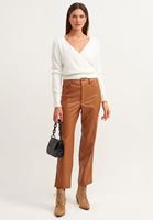 Bayan Krem Kruvaze Crop Triko 