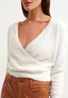 Bayan Krem Kruvaze Crop Triko 