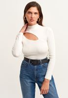 Bayan Krem Cut-Out Pamuklu Tişört 