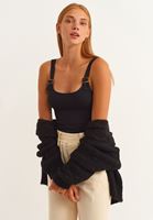 Bayan Siyah Pamuklu Kare Yaka Atlet