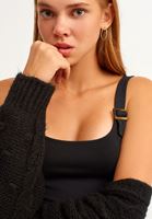 Bayan Siyah Pamuklu Kare Yaka Atlet