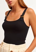 Bayan Siyah Pamuklu Kare Yaka Atlet