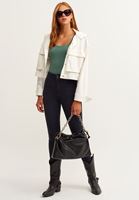 Bayan Yeşil Casual U Yaka Tişört