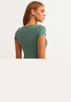 Bayan Yeşil Casual U Yaka Tişört