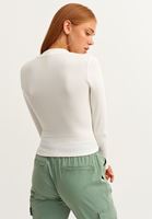 Bayan Krem Fermuarlı Yaka Casual Top