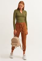 Bayan Yeşil Fermuarlı Yaka Casual Top