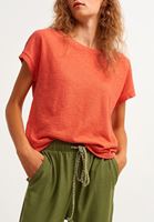Bayan Kırmızı Doğal Dokunuş Keten Tişört
