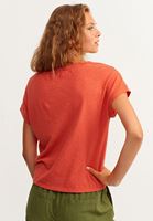 Bayan Kırmızı Doğal Dokunuş Keten Tişört