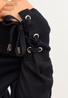 Bayan Siyah Boat-Neck Kolları Bağcıklı Triko