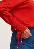 Bayan Kırmızı Boat-Neck Kolları Bağcıklı Triko