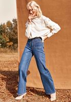 Bayan Mavi Wide-Leg Denim Pantolon
