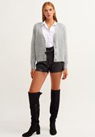 Bayan Siyah Vegan Deri Mini Şort