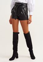 Bayan Siyah Vegan Deri Mini Şort