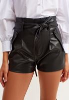 Bayan Siyah Vegan Deri Mini Şort