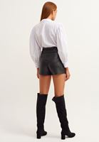 Bayan Siyah Vegan Deri Mini Şort