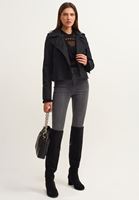 Bayan Siyah Fermuarlı Vegan Biker Ceket