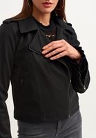 Bayan Siyah Fermuarlı Vegan Biker Ceket