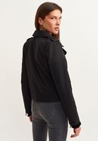 Bayan Siyah Fermuarlı Vegan Biker Ceket