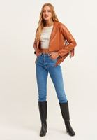 Bayan Kahverengi Vintage Püsküllü Vegan Deri Ceket