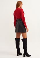 Bayan Siyah Vegan Deri Casual Mini Etek