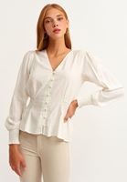 Bayan Krem Romantik Gipeli Bluz ( MODAL )