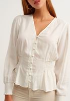 Bayan Krem Romantik Gipeli Bluz ( MODAL )