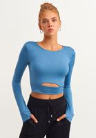 Bayan Mavi Sınırsız Esnek Cut-Out Crop Bluz