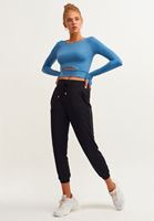 Bayan Mavi Sınırsız Esnek Cut-Out Crop Bluz