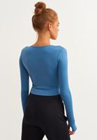 Bayan Mavi Sınırsız Esnek Cut-Out Crop Bluz