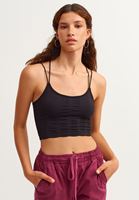 Bayan Siyah Jakarlı Dikişsiz Crop Top